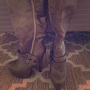 Tall grey leather heel boots